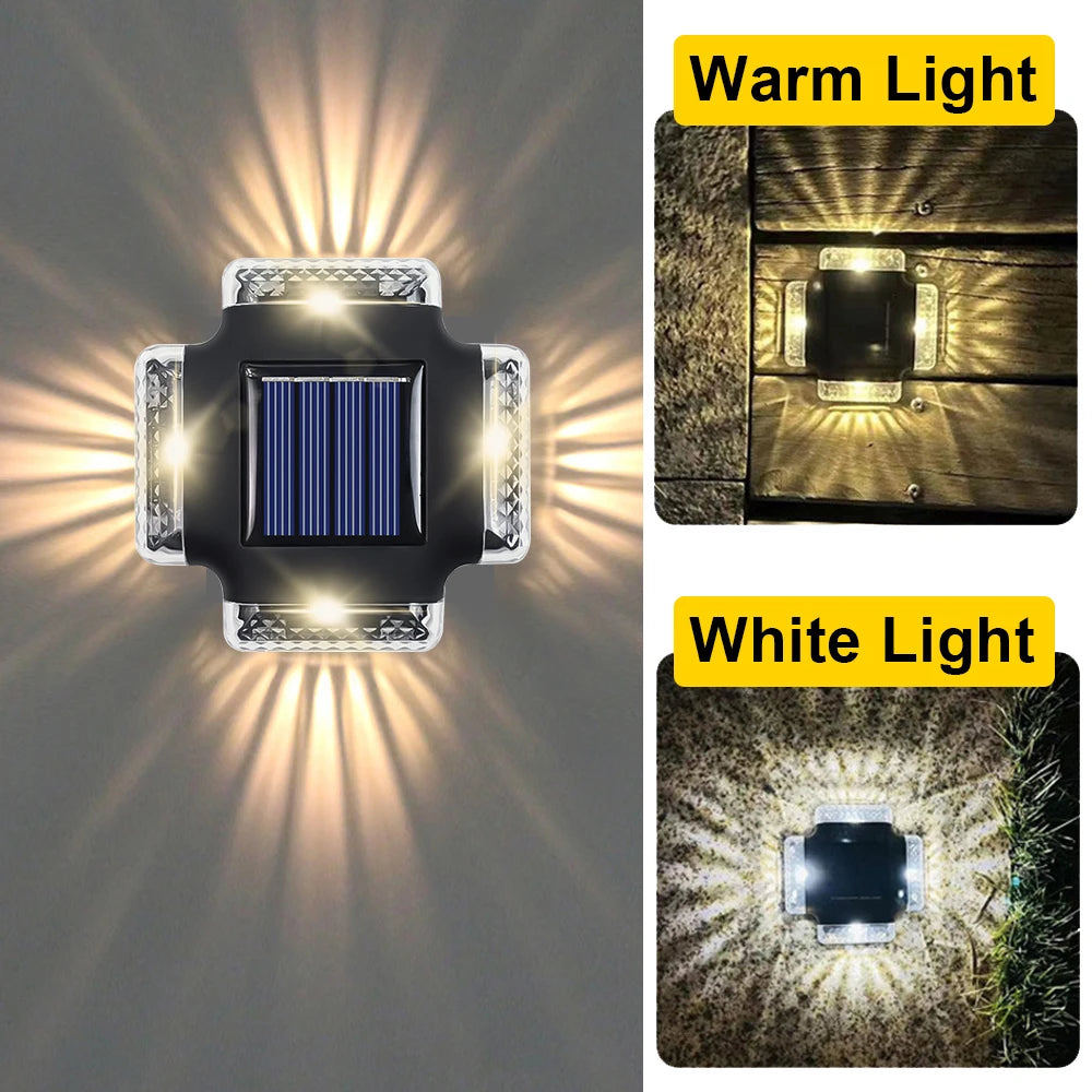 Waterproof LED Solar Lights Four-sided Spotlights Garden Patio Decorative Night Lights Outdoor Up Down Lighted Fence Decoration