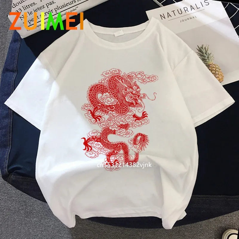 Women's Chinese Dragon Print T-shirt 2020 Summer Fashion Short Sleeved T-shirt Graphic Cute Tee,Drop Shi