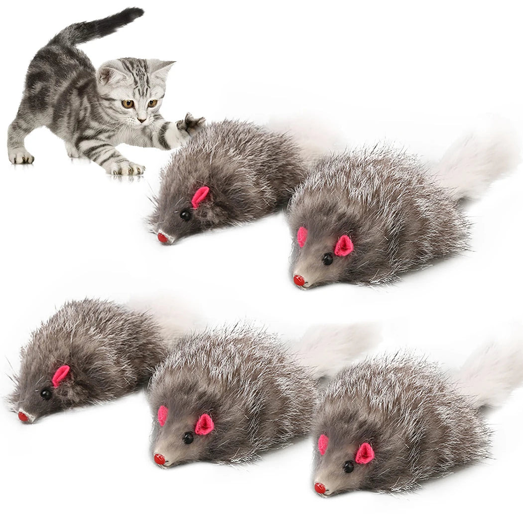 5Pcs Cat Mice Toys False Mouse Cat Toy Long Tail Mice Soft Real Rabbit Fur Toy For Cats Plush Rat Playing Chew Toy Pet Supplies