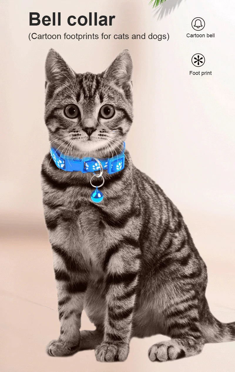 New Cute Bell Collar For Cats Dog Collar Teddy Bomei Dog Cartoon Funny Footprint Collars Leads Pet Cat Accessories Animal Goods