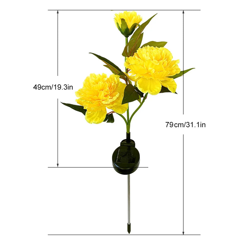 3 Heads Solar Lights Outdoor Decorative Solar Garden Lights Peony Flower Lawn Lamp for Yard Patio Garden Decoration