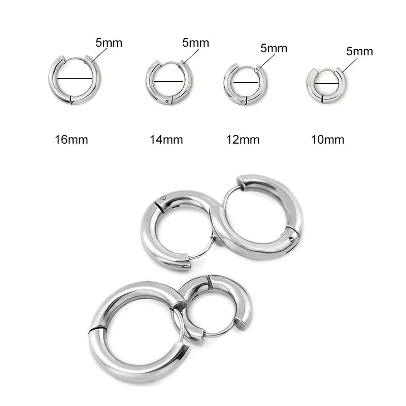 Men' s Earrings Stainless Steel Chunky Hoop Earrings For Man Round Circle Ear Hoops Punk Hip Hop Jewelry Couple Accessories