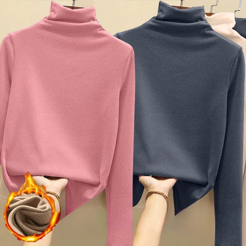 Golf Wear Luxury Clothing Thermal Fleece Undershirt Women's Turtleneck Solid Casual Thickened T-Shirt Classic Winter Warm Top