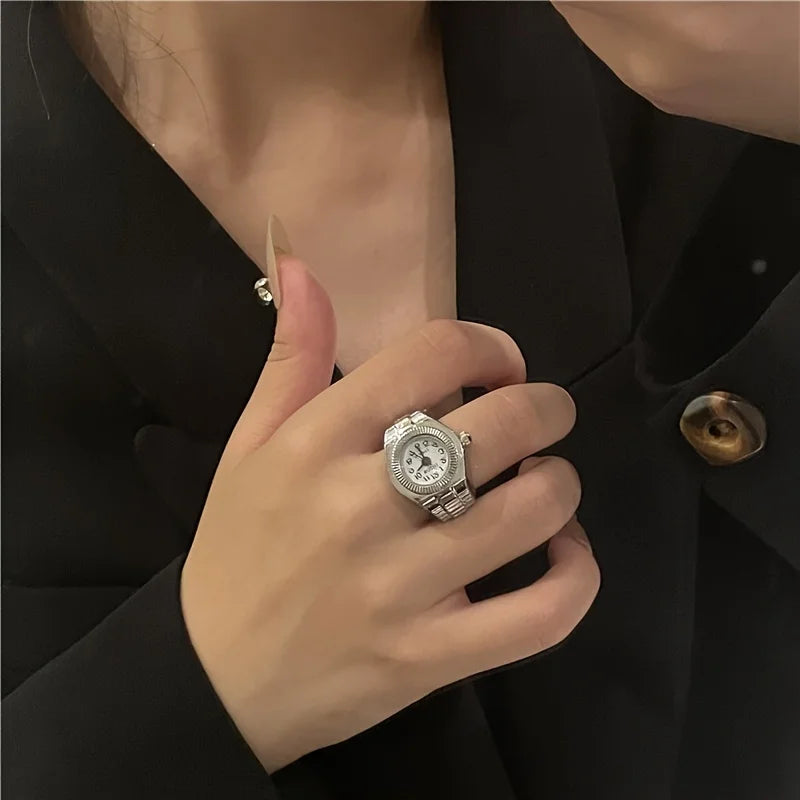 Trendy Digital Finger Ring Watch – World Time, Elastic Party-Perfect Accessory, Fashion Quartz Jewelry