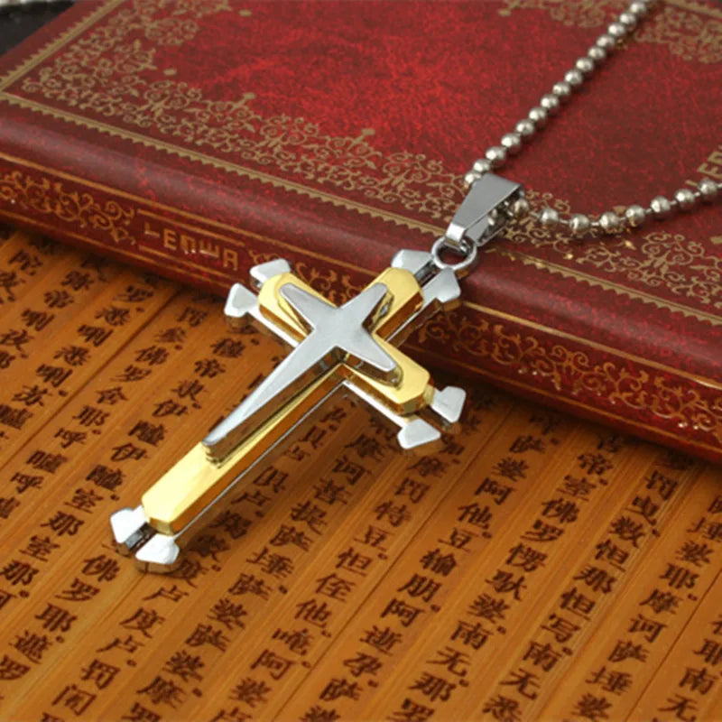 Fashion Men Cross Necklace Religious Belief Jesus Cross Amulet Pendant Hip Hop Necklaces for Men Cross Jewelry Anniversary Gift