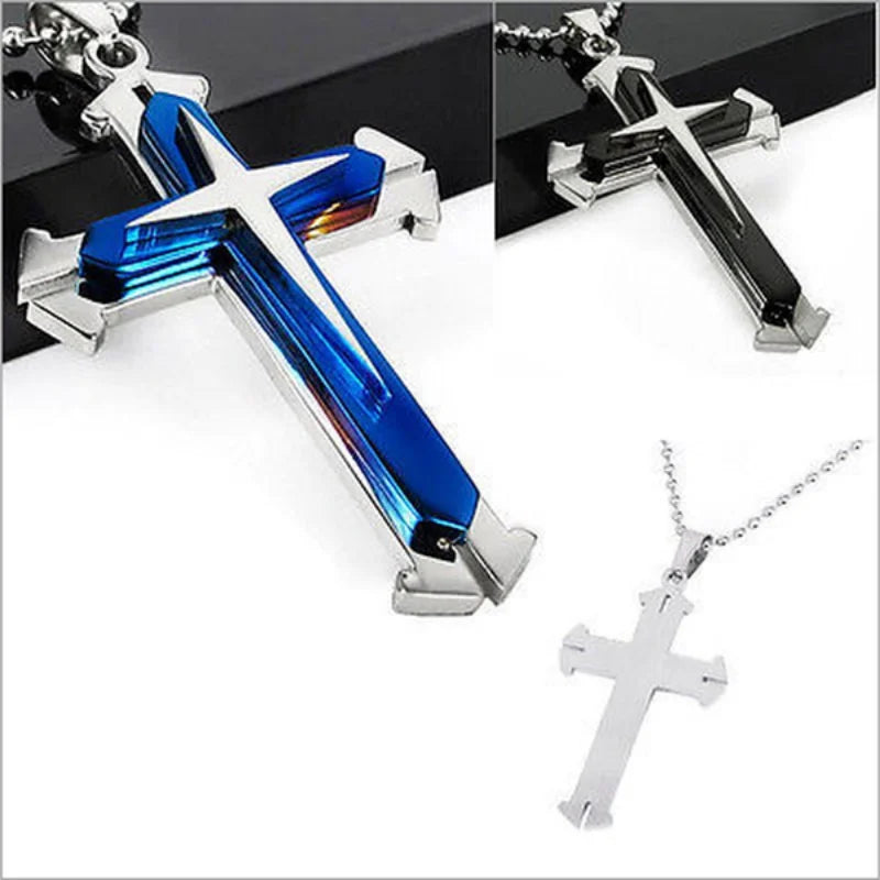 Fashion Men Cross Necklace Religious Belief Jesus Cross Amulet Pendant Hip Hop Necklaces for Men Cross Jewelry Anniversary Gift