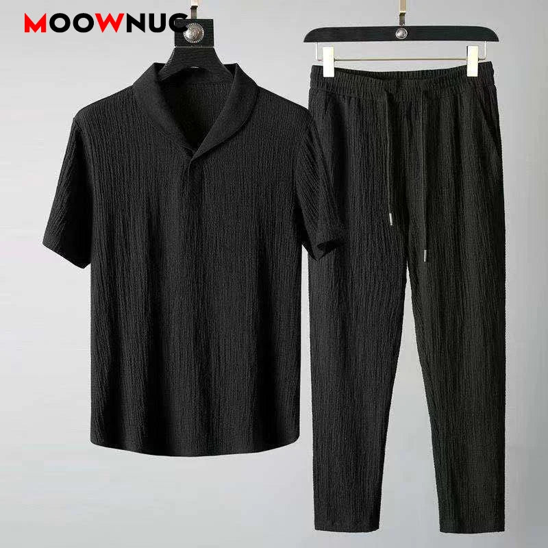 Summer New Men's Casual Sets T-Shirts + Pants  Sportswear Jogger Male Fashion Tracksuits Sweatshirt Hombre Fit MOOWNUC