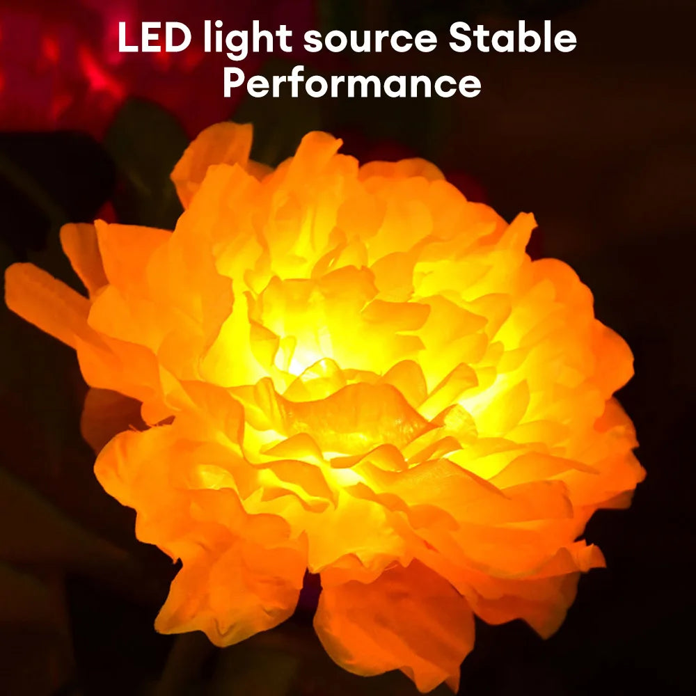 3 Heads Solar Lights Outdoor Decorative Solar Garden Lights Peony Flower Lawn Lamp for Yard Patio Garden Decoration