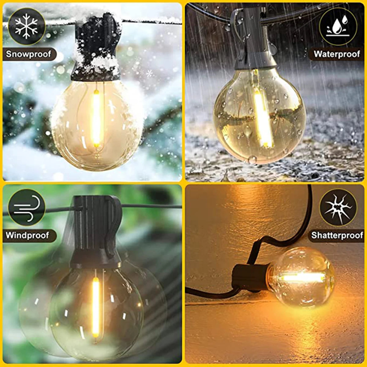 G40 String Lights Solar Festoon LED Patio Lamps Solar String Outdoor For Camping Garden Party Wedding Terrace Decoration