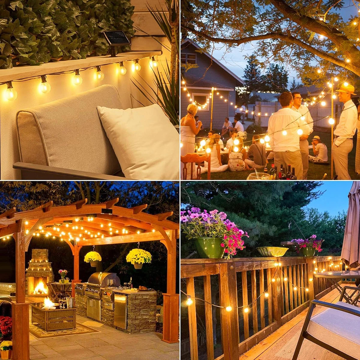 G40 String Lights Solar Festoon LED Patio Lamps Solar String Outdoor For Camping Garden Party Wedding Terrace Decoration