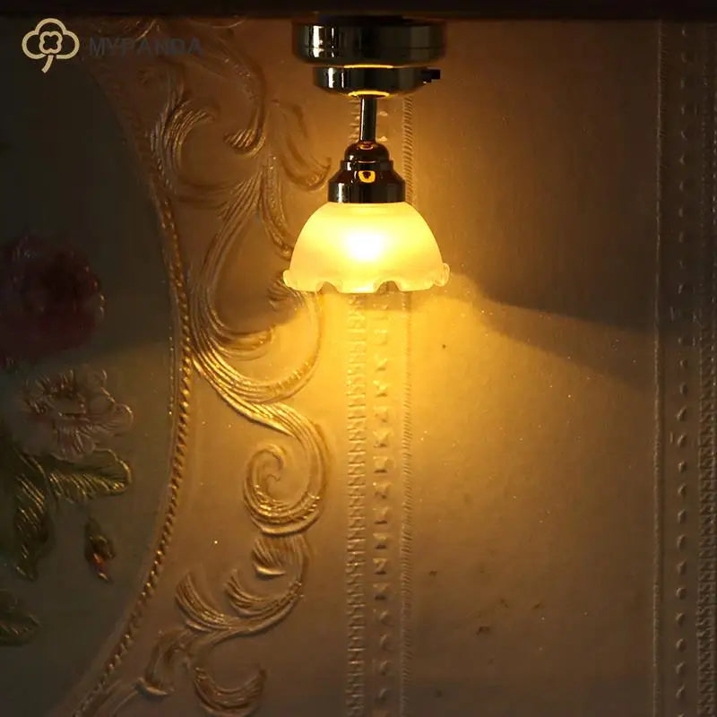 1:12 Dollhouse Miniature LED Light Ceiling Lamp Chandelier Furniture Lighting Home Model Decor Toy Doll House Accessories