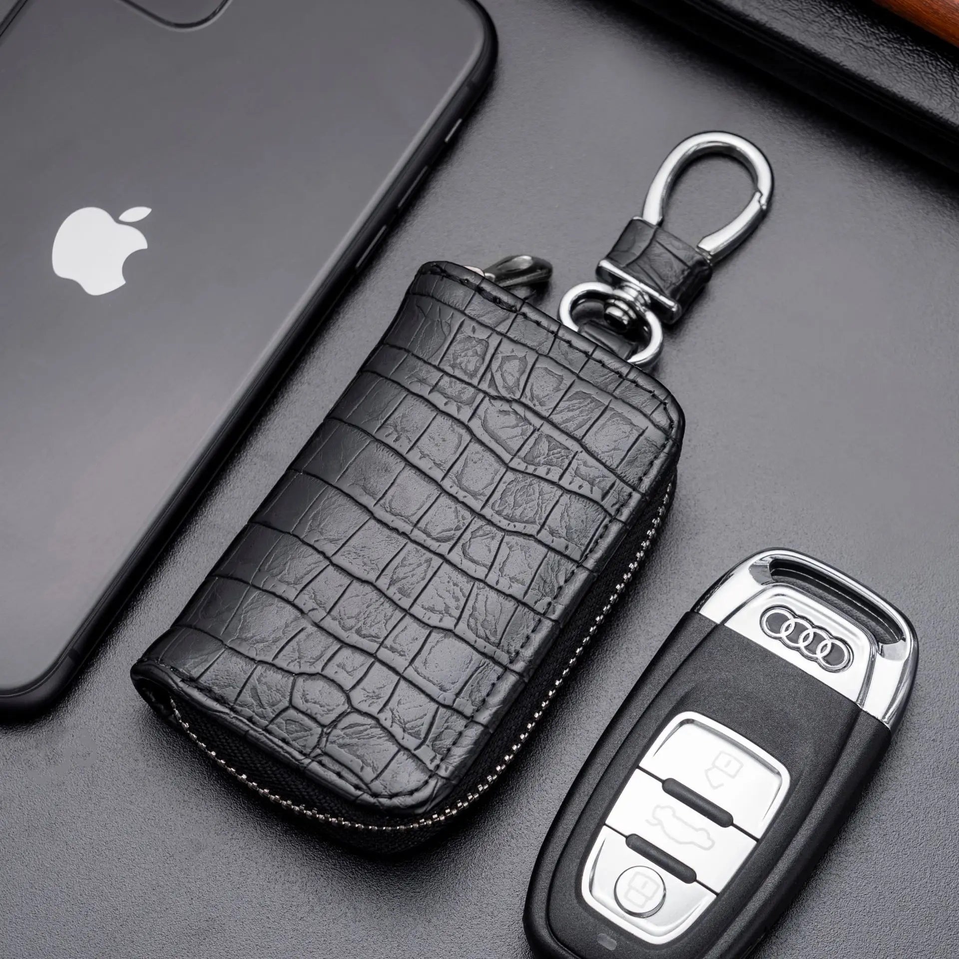 Fashion Leather Car Key Bag Unisex Crocodile Print Zipper Keys Housekeeper Cow Split Leather Key Organizer Case Wallet Men