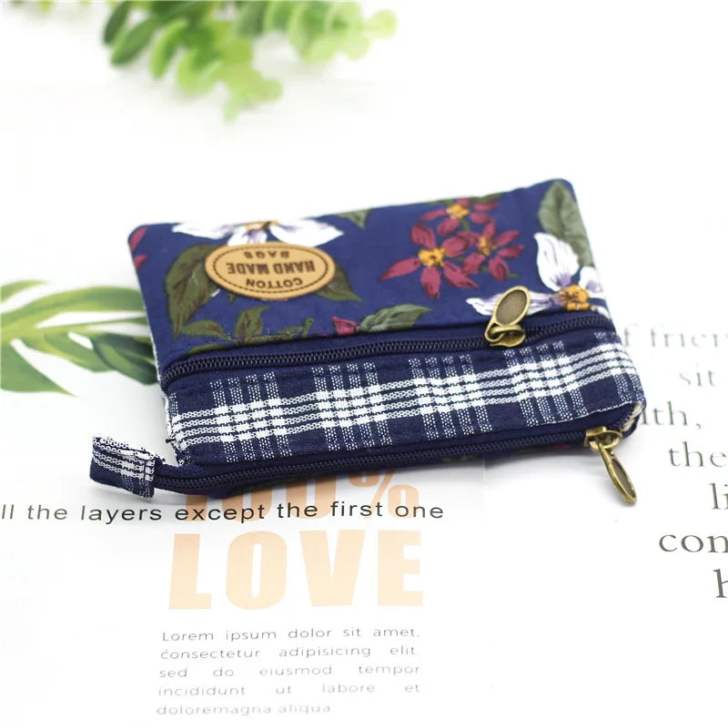 Women's Cotton Floral Pattern Coin Purse Female Cloth Wallet Small Money Pouch Card Bag Ladies Little Handbag Bolsa for Girls