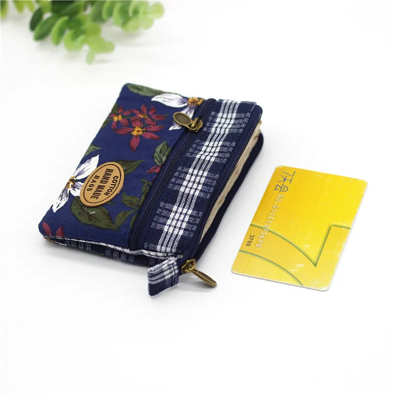 Women's Cotton Floral Pattern Coin Purse Female Cloth Wallet Small Money Pouch Card Bag Ladies Little Handbag Bolsa for Girls