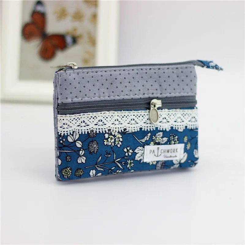 Women's Cotton Floral Pattern Coin Purse Female Cloth Wallet Small Money Pouch Card Bag Ladies Little Handbag Bolsa for Girls