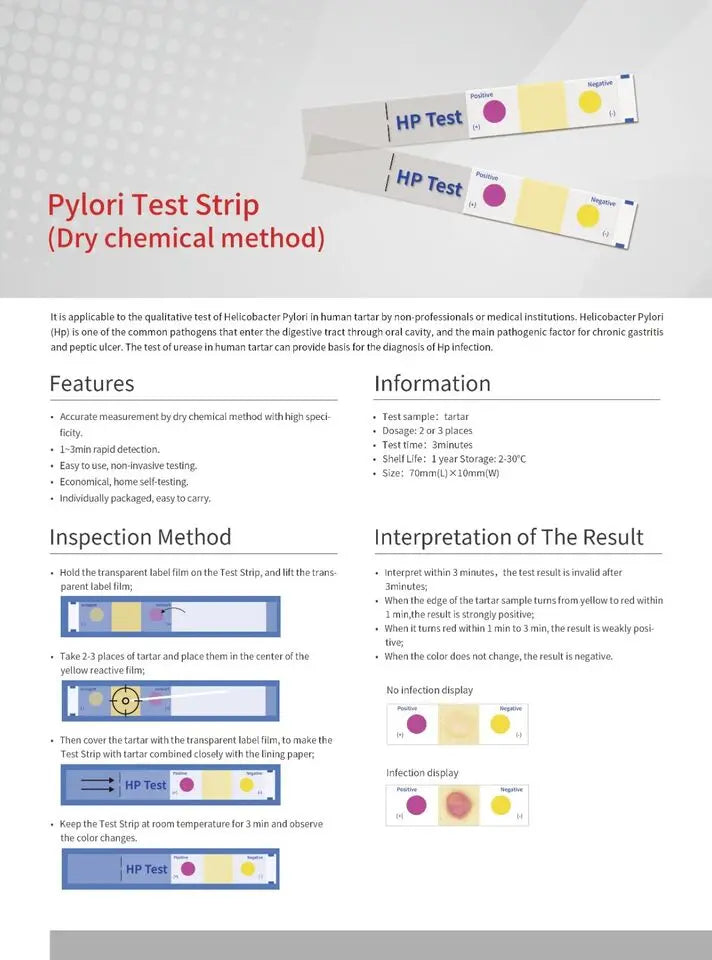 CONTEC Helicobacter pylori test Paper For Chronic gastritis and peptic ulcer by detecting urease in tartar 50PCS/Box