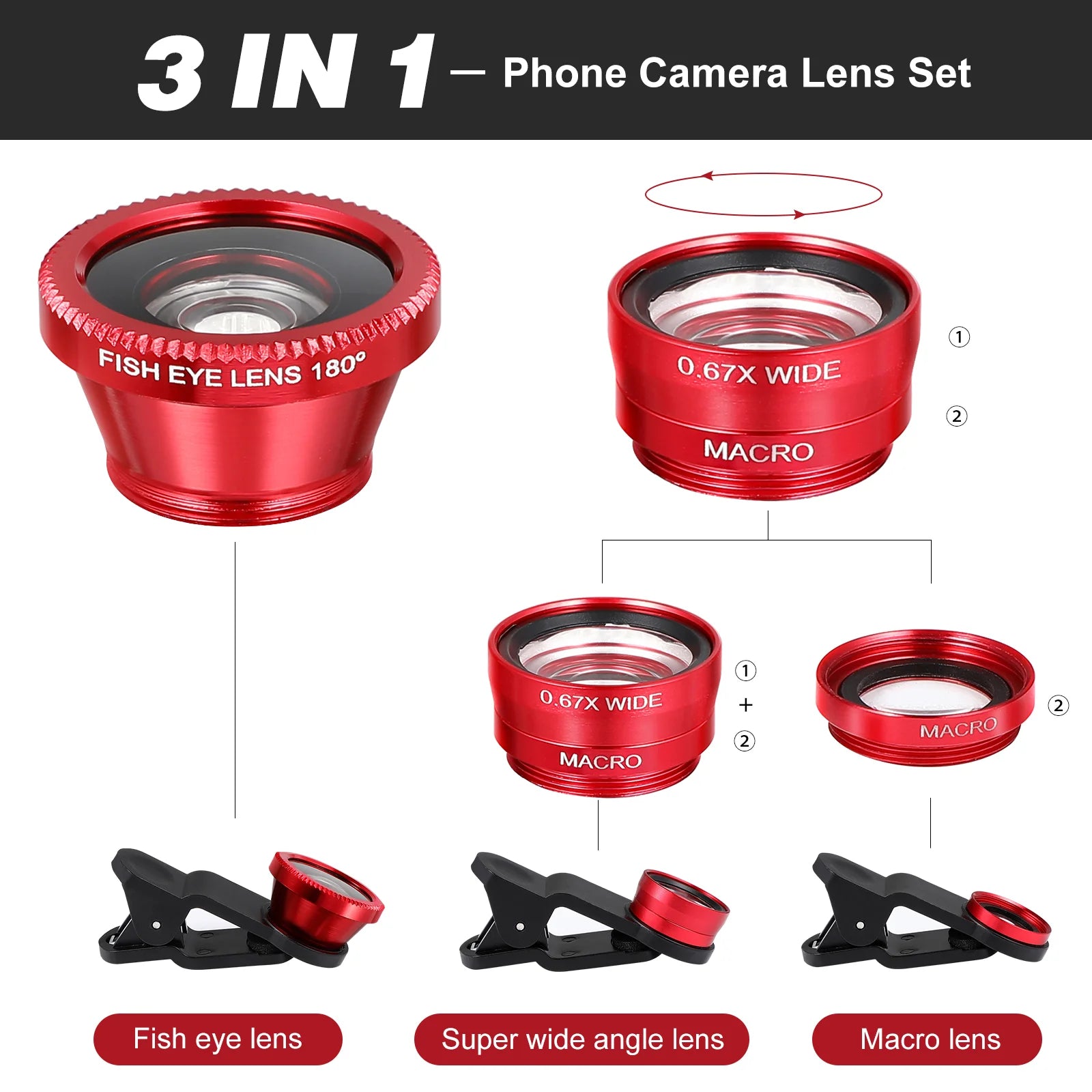 Gadgets For Mobile Phone 3 in 1 Fish Camera Lens Wide Angle for Smartphone Macro Phones Smartphones