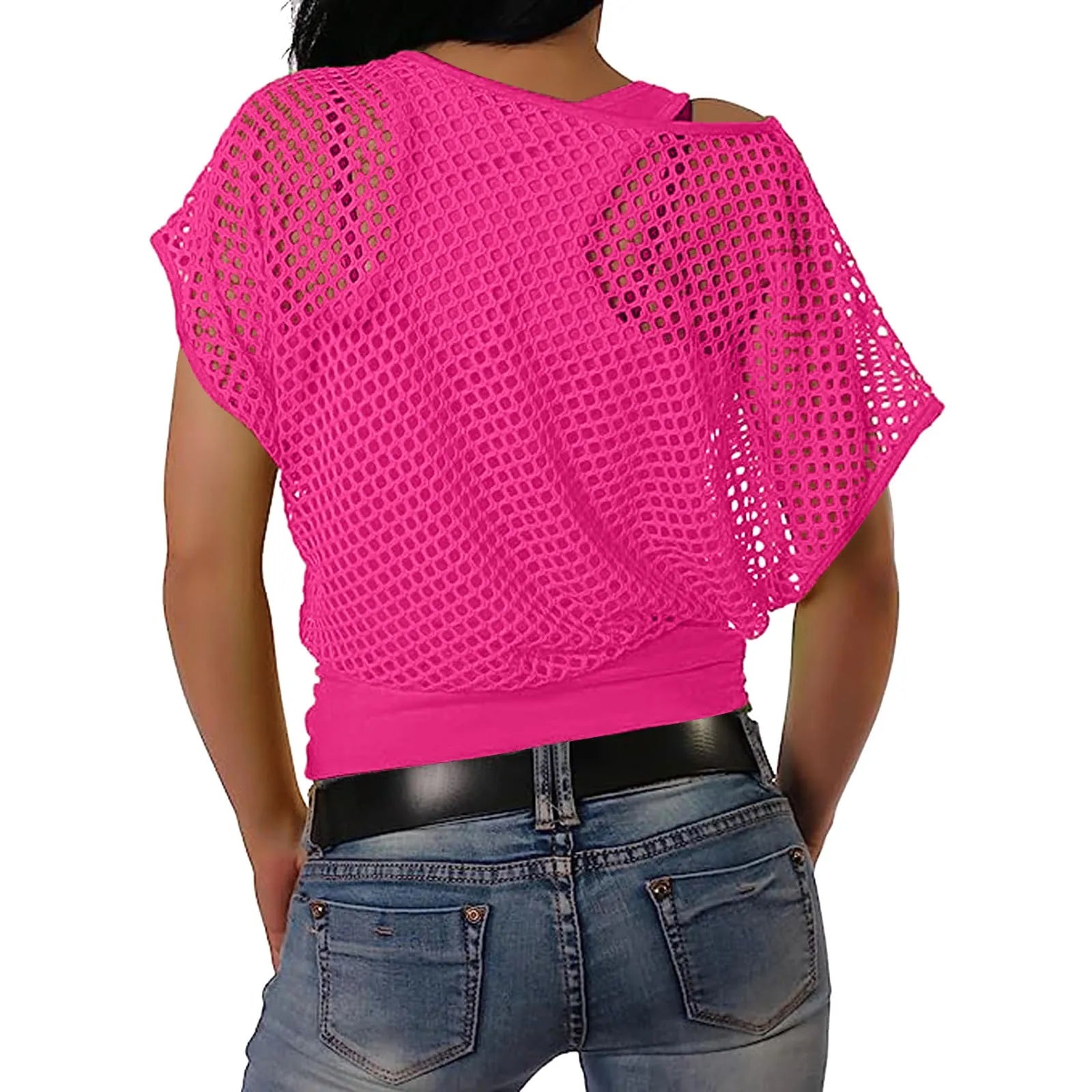 Fashion Women' Oversized T-shirt Solid Black White Fishnet Crop Top Sexy See Through Summer Woman Clothing Tees T Shirts