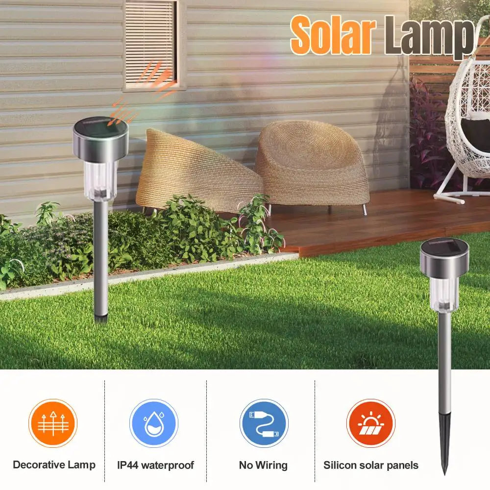 Lawn Floor Lamp Outdoor Solar Stainless Steel Garden Decorative Lamp Light Efficiency White Light Three-colour IP65 Solar Lamps