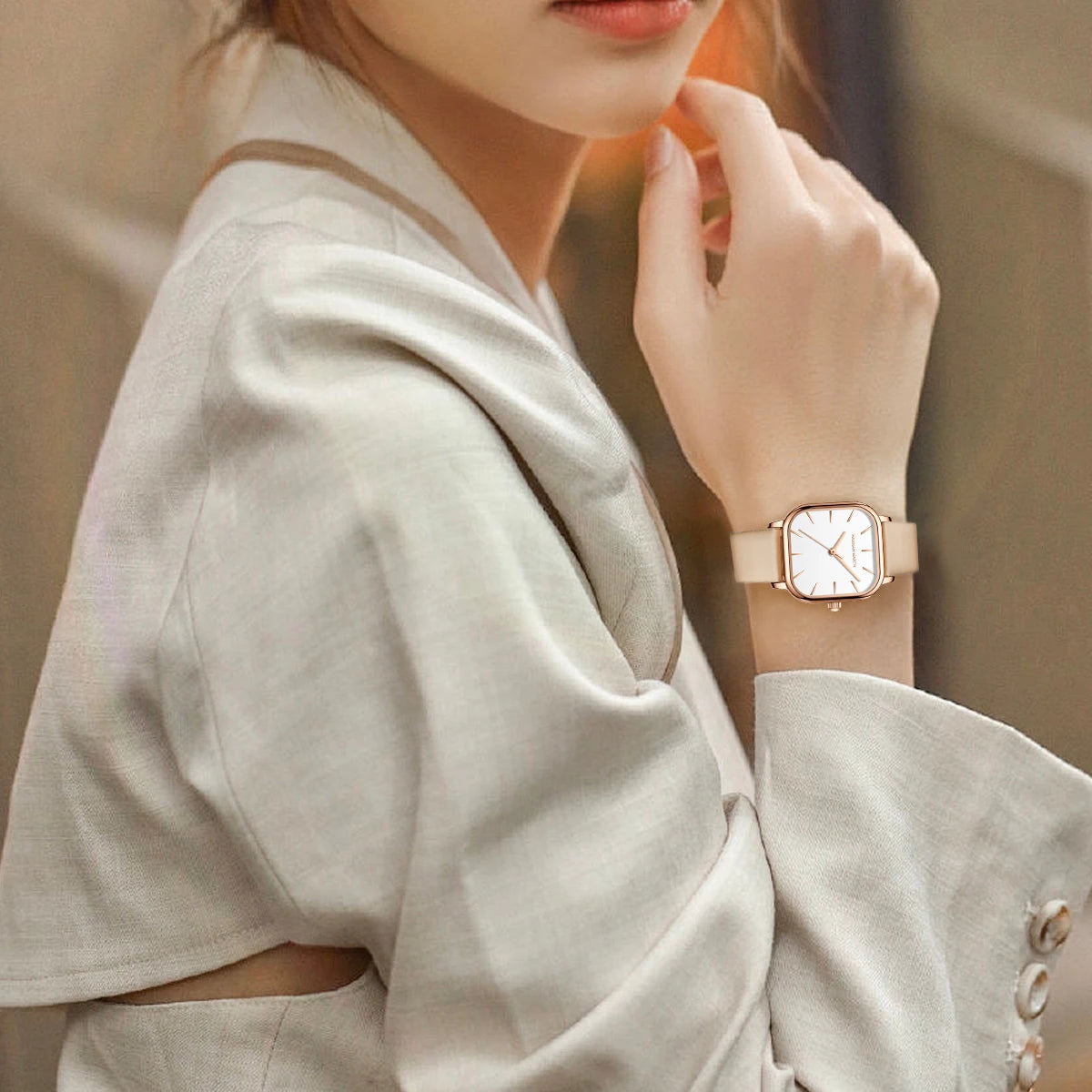 Reloj Mujer Fashion Quartz Watch Square Leather White Rose Gold Minimalist Japanese Movement Luxury Brand  Women Jewelry Watches