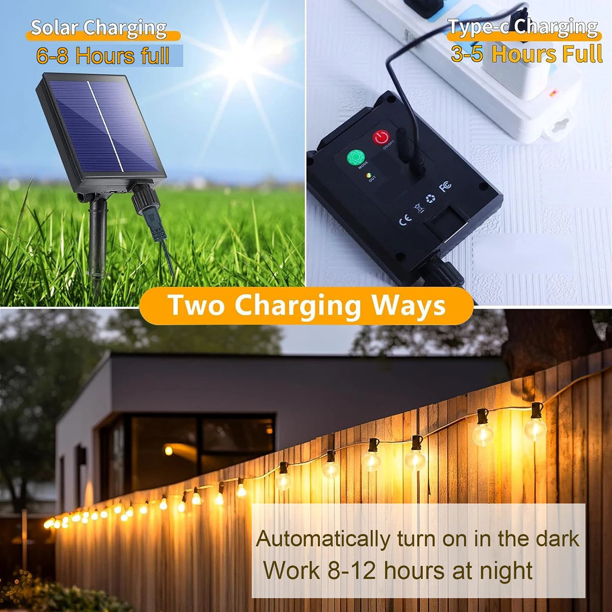 G40 String Lights Solar Festoon LED Patio Lamps Solar String Outdoor For Camping Garden Party Wedding Terrace Decoration