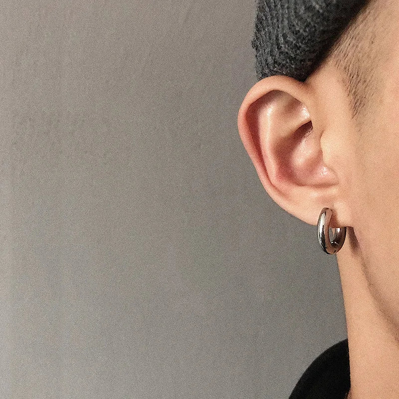 Men' s Earrings Stainless Steel Chunky Hoop Earrings For Man Round Circle Ear Hoops Punk Hip Hop Jewelry Couple Accessories