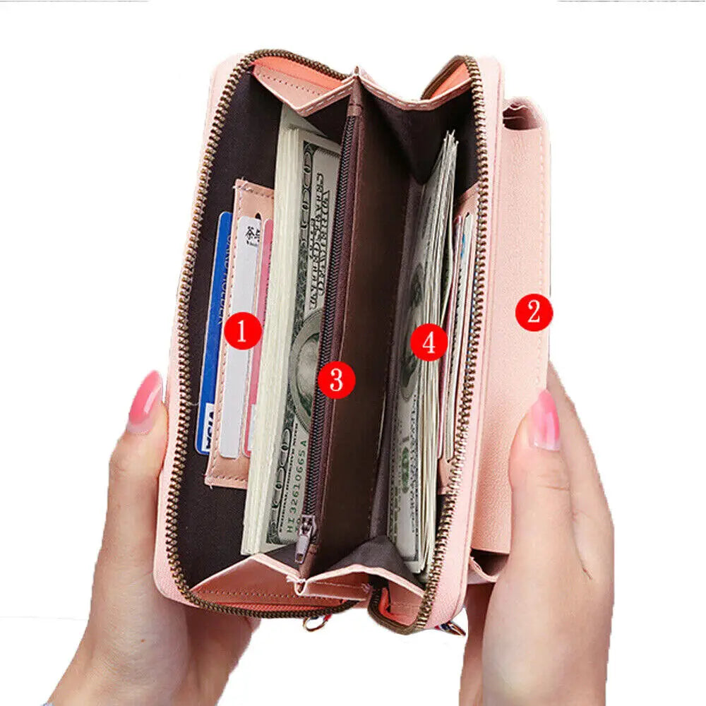 Women Pu Leather Mobile Phone Bag Crossbody Mini Purse Wallet Shoulder Pouch  Large Capacity Bags For Women Girls