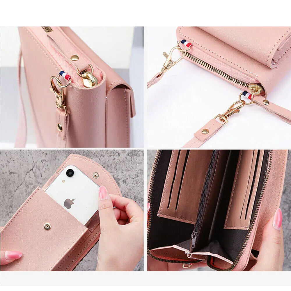 Women Pu Leather Mobile Phone Bag Crossbody Mini Purse Wallet Shoulder Pouch  Large Capacity Bags For Women Girls