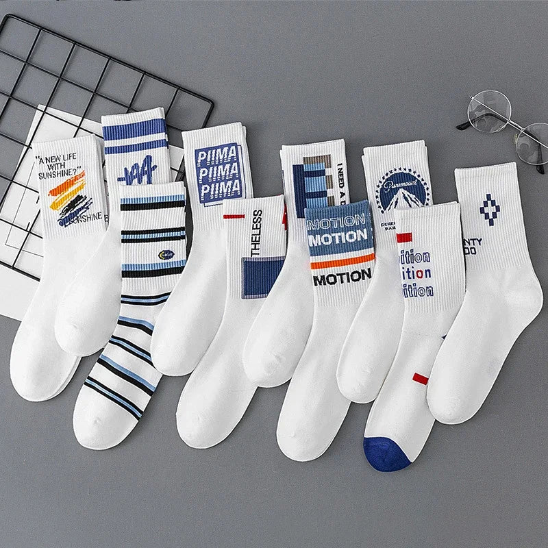 Fashion Student Couple Stockings Polyester Cotton Socks Mid-tube Sports Socks Summer White Men's Socks Cycling Sock 35-44 Size