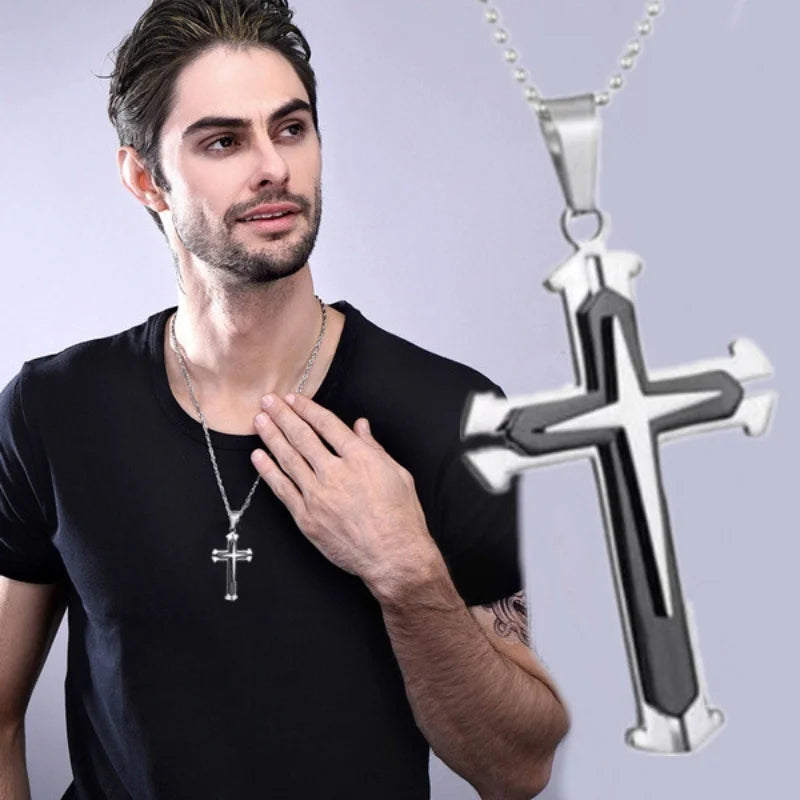 Fashion Men Cross Necklace Religious Belief Jesus Cross Amulet Pendant Hip Hop Necklaces for Men Cross Jewelry Anniversary Gift