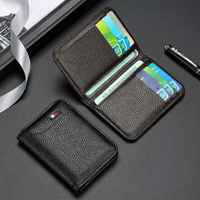 Ultra-thin Leather Card Bag Men Business Card Holder Mini Wallet Small Pocket Purse Bank Credit Card Storage Holder Case