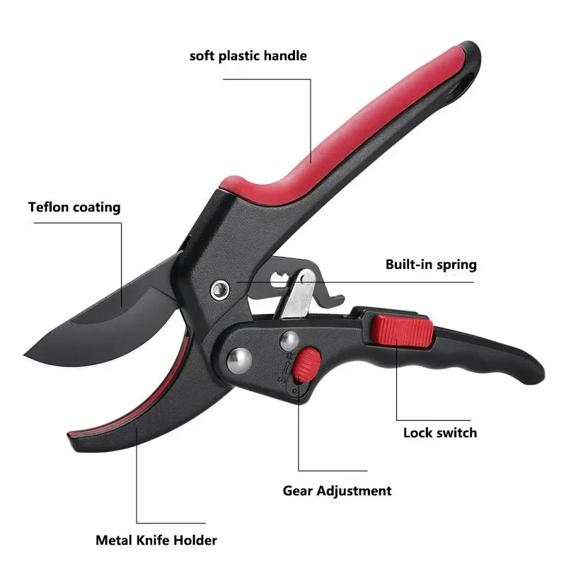 Gardening Plant Scissor Branch Pruner Trimmer Tools Ratchet Skip Garden Pruning Shear Steel Scissors bonsai tools farm tool