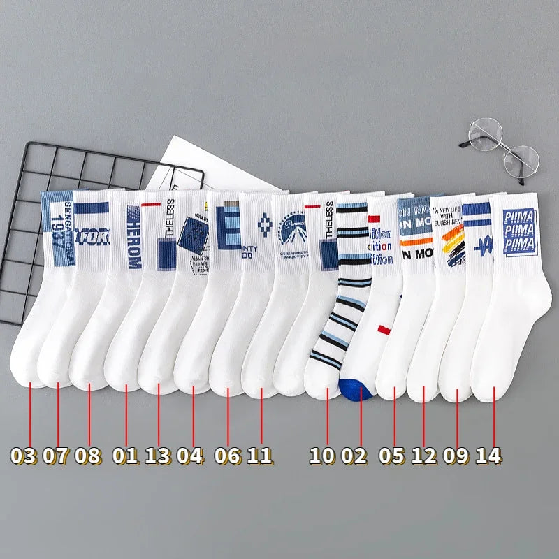 Fashion Student Couple Stockings Polyester Cotton Socks Mid-tube Sports Socks Summer White Men's Socks Cycling Sock 35-44 Size