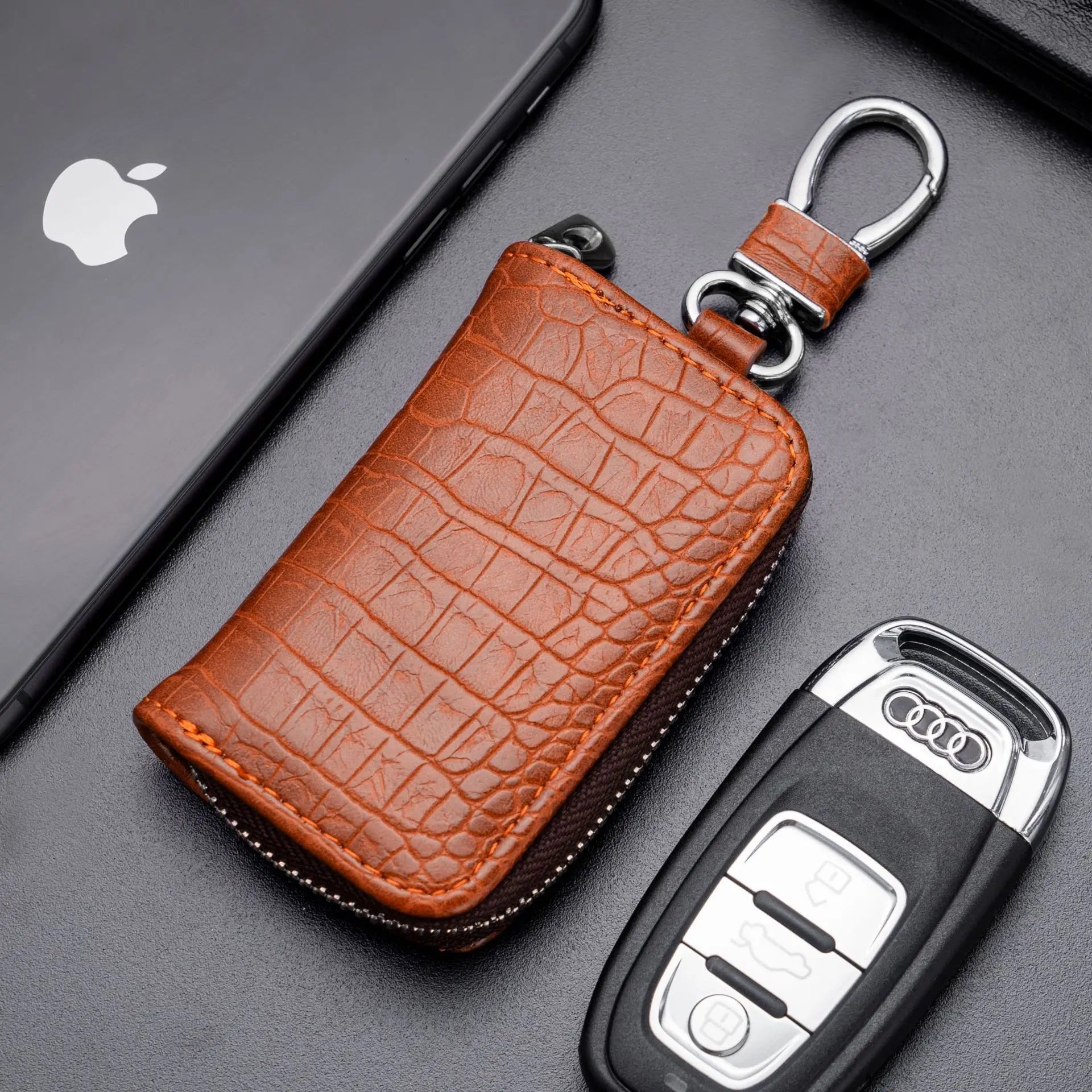 Fashion Leather Car Key Bag Unisex Crocodile Print Zipper Keys Housekeeper Cow Split Leather Key Organizer Case Wallet Men