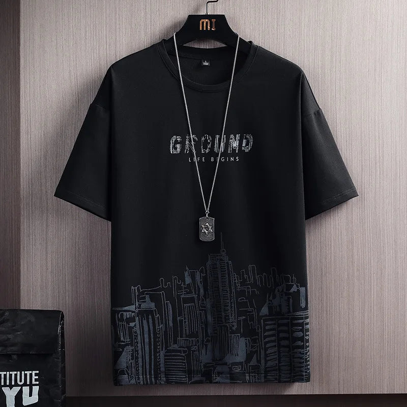 2023 Summer New Men's Classic Fashion Short Sleeve T-shirt Suit Men's Casual Loose Comfortable High-Quality Two-Piece Set M-5XL