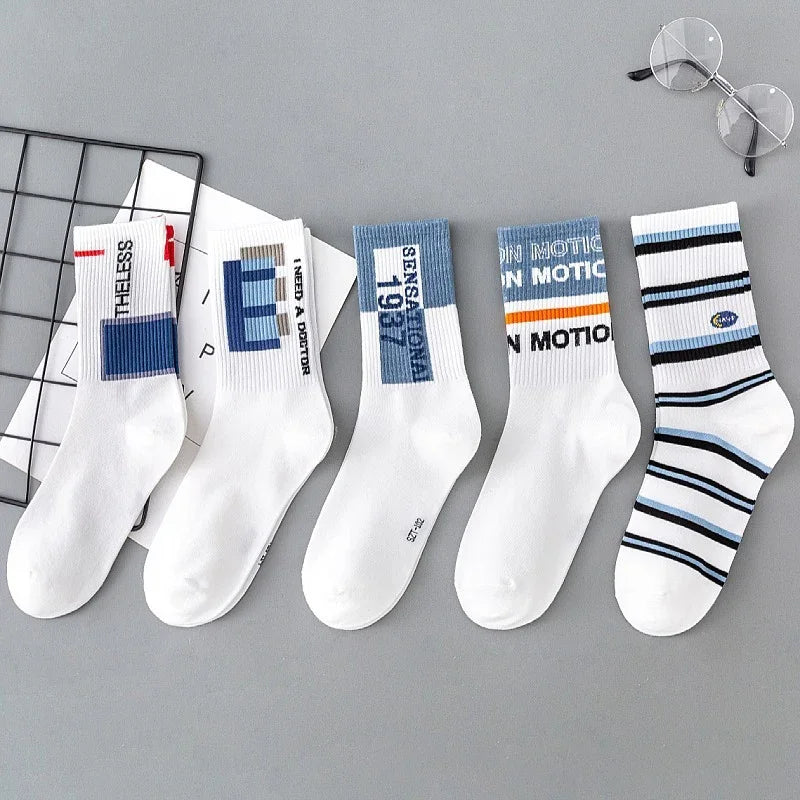 Fashion Student Couple Stockings Polyester Cotton Socks Mid-tube Sports Socks Summer White Men's Socks Cycling Sock 35-44 Size