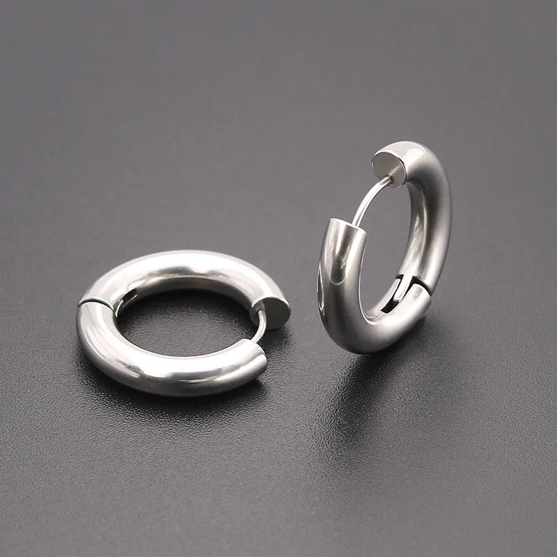 Men' s Earrings Stainless Steel Chunky Hoop Earrings For Man Round Circle Ear Hoops Punk Hip Hop Jewelry Couple Accessories