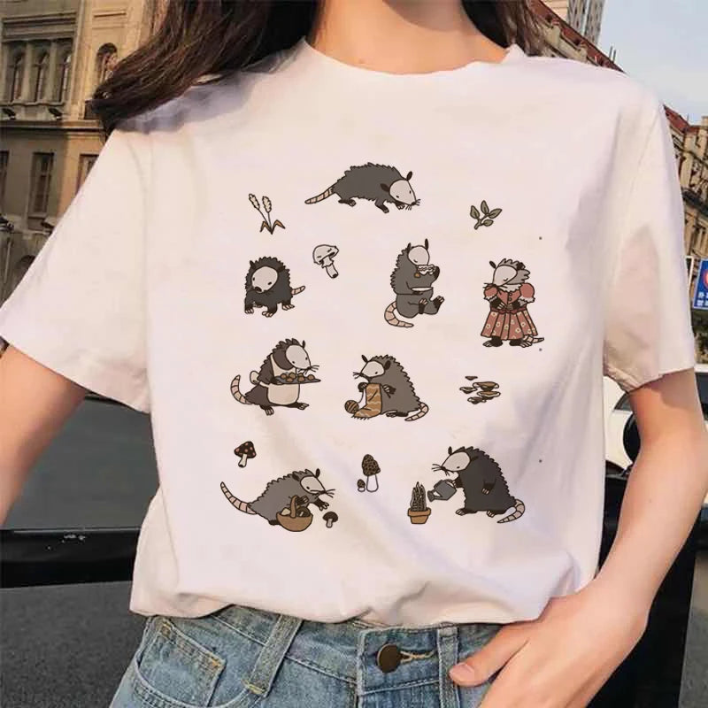 Fashion Trend Lovely Women's Round-neck Short-sleeved Animal Print T-shirt Pattern T-shirt Top Fashion Summer Spring