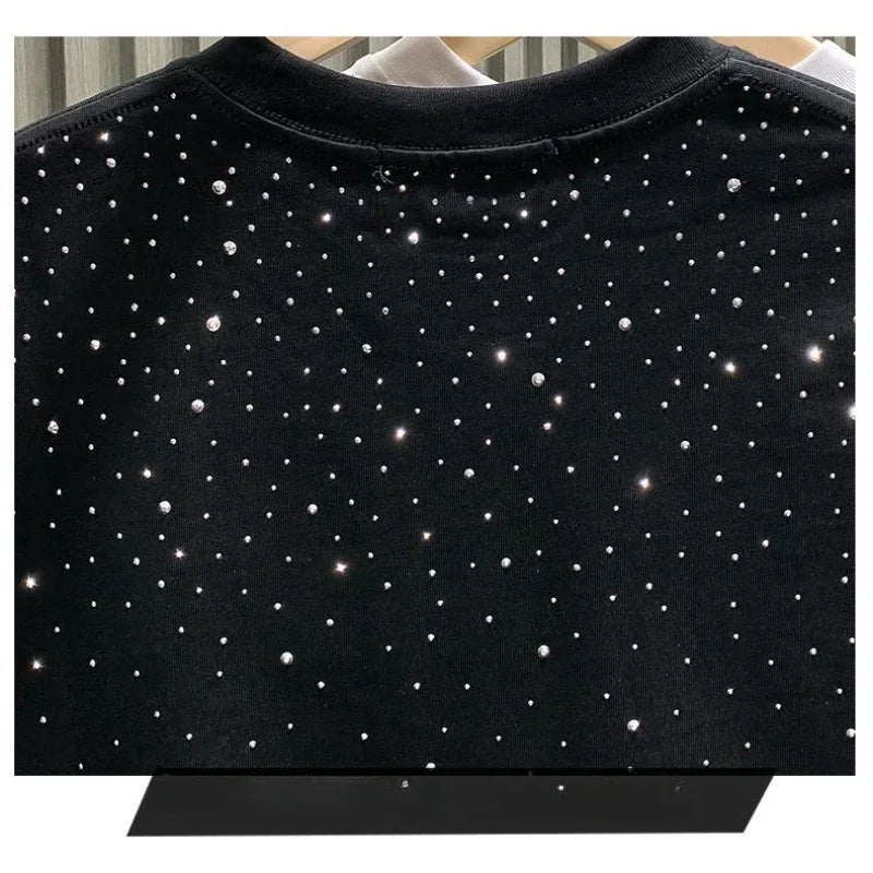 Summer Rhinestone Rivet T-shirt for Men Clothing Round Neck Casual T-shirt Fashion High Street 2024 Men's Summer Short Sleeves