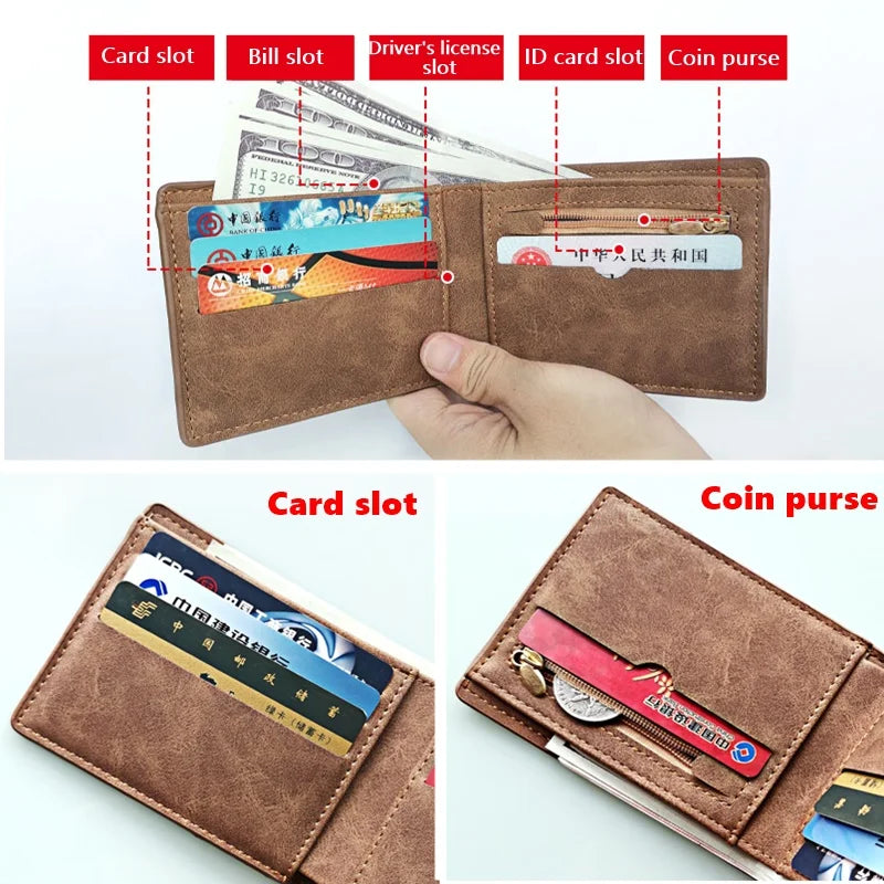 2022 New Fashion PU Leather Men's Wallet With Coin Bag Zipper Small Money Purses Dollar Slim Purse New Design Money Wallet