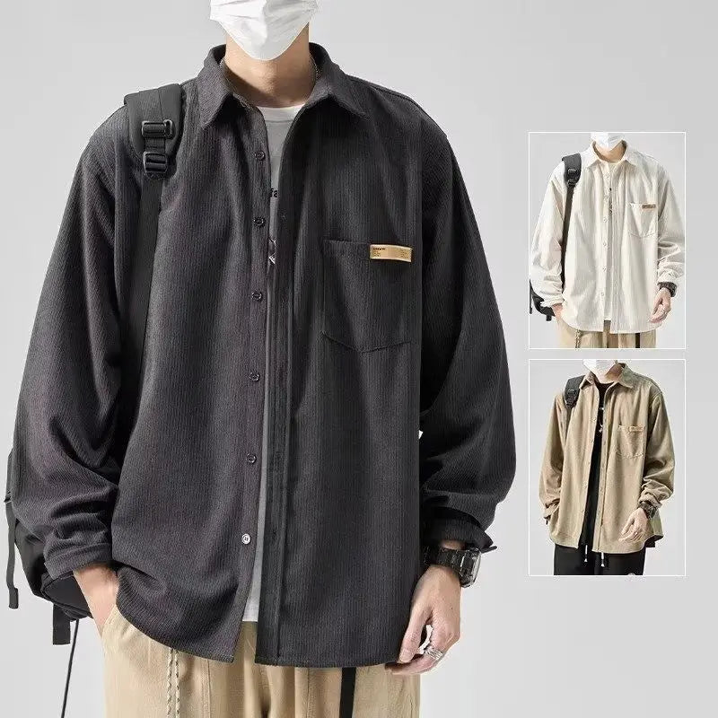 Fashionable and Comfortable Men's Loose Casual Shirt with Thick Long-Sleeve Corduroy, Versatile Top