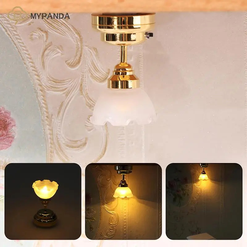 1:12 Dollhouse Miniature LED Light Ceiling Lamp Chandelier Furniture Lighting Home Model Decor Toy Doll House Accessories