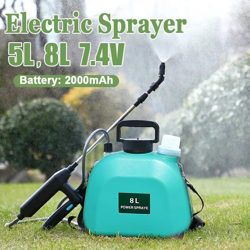 5L,8L Gardens Electric Sprayer 7.4V 2000mAh Battery Sprayer & 3Pcs Nozzles Shoulder Automatic Atomization Watering Flowers Tools