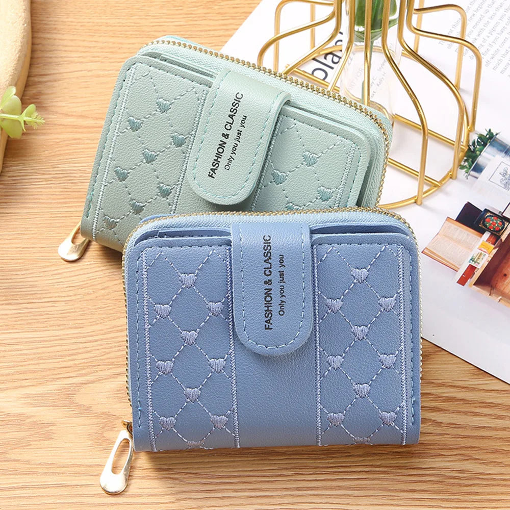 Short Wallet For Women 2023 Fashion Simple New Large Capacity Versatile Heart Color Clutch Zipper Buckle Coin Purse Female Bag