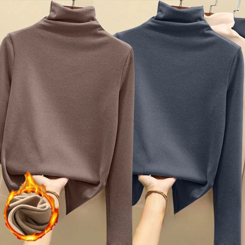 Golf Wear Luxury Clothing Thermal Fleece Undershirt Women's Turtleneck Solid Casual Thickened T-Shirt Classic Winter Warm Top