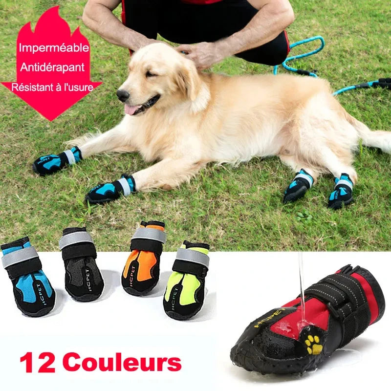 4pcs/set Pet Dog Shoes Reflective Waterproof Dog Boots Warm Snow Rain Pets Booties Anti-slip Socks Footwear For Medium Large Dog